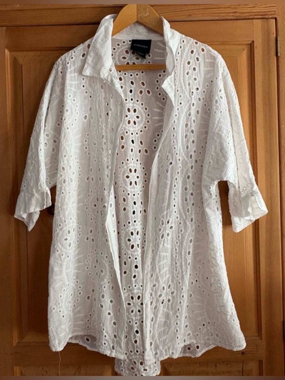 Liv Los Angeles White Eyelet Lace Tunic Beach Cover-up Size Large EUC